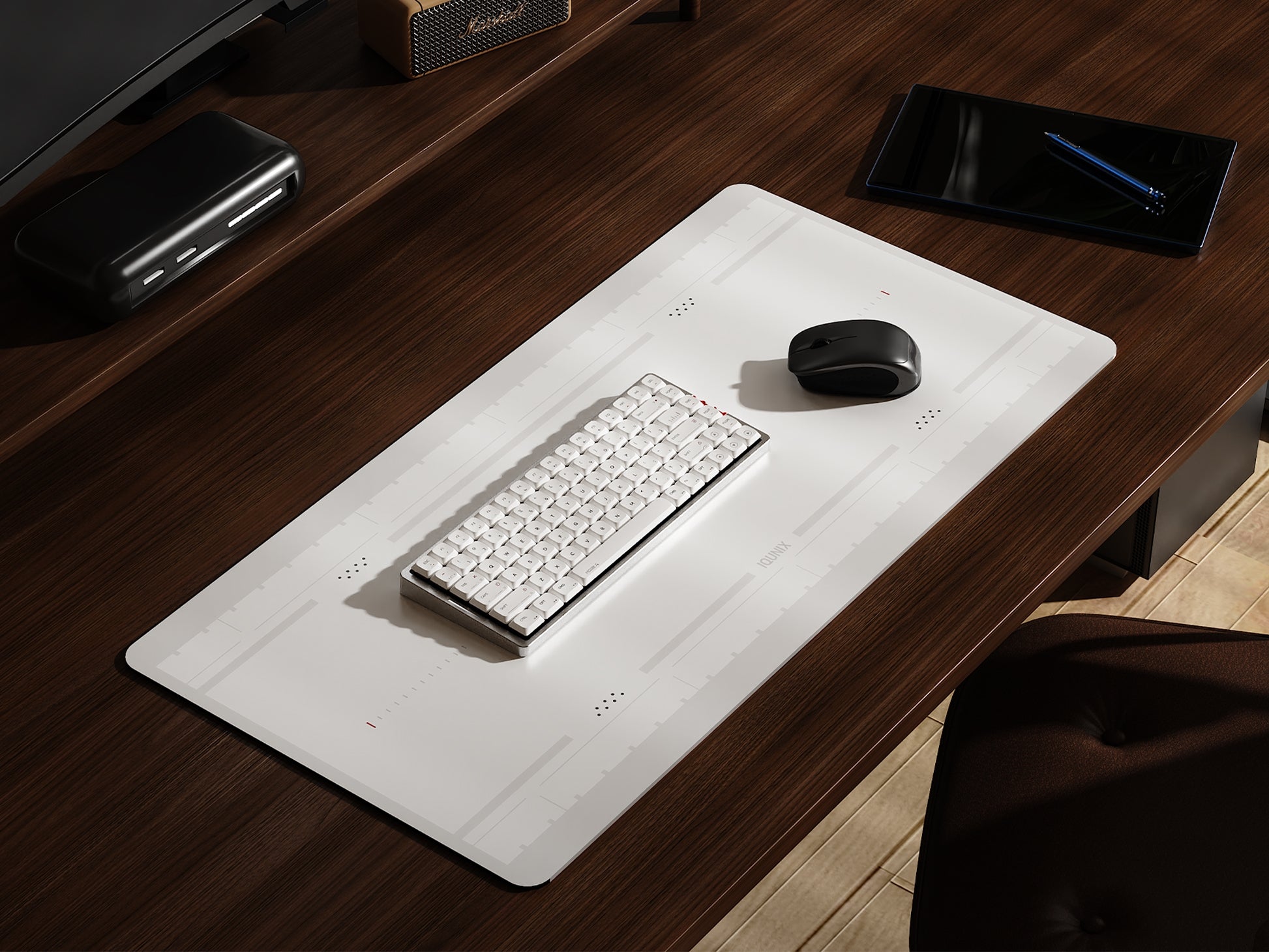 启云科技 MQ80 桌垫 XL desk pad for gaming and productivity, white and gray print